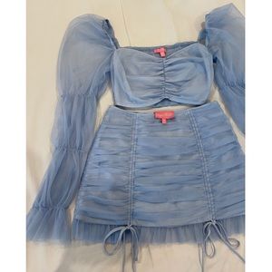 Sugar Thrillz Blue Ruched Tulle Crop Top & High Waisted Tulle Skirt Set